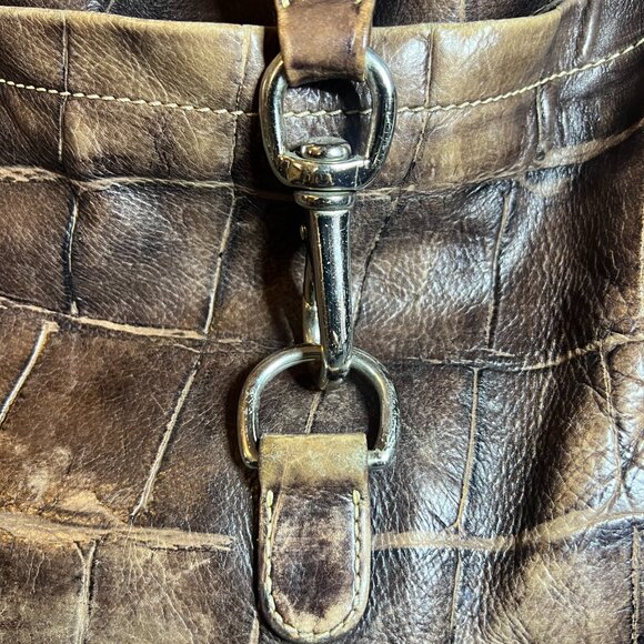 Dooney & Bourke Brown Hobo Chic Croc Embossed Leather Shoulder Bag Handbag Purse - Picture 3 of 15